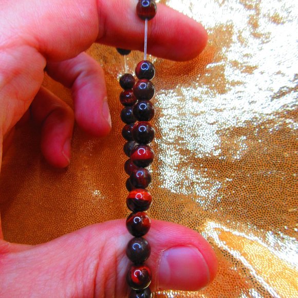 Red Tiger Eye 6mm Round 7" Stretchy Gemstone Bracelet - Picture 3 of 3